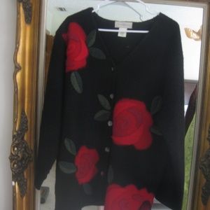 Susan Bristol Black Cardigan with felt roses
